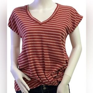 NWT Pleione red stripe short sleeve top with twist front